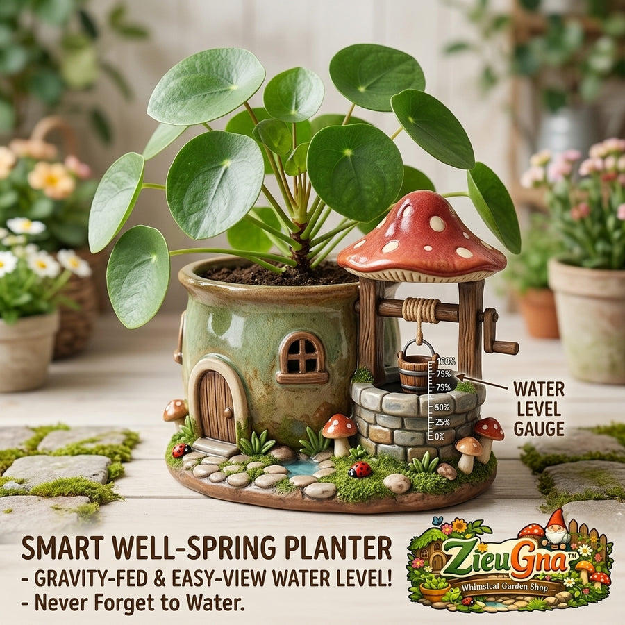 ZieuGna™ Smart Well-Spring Planter - Gravity-Fed Self Watering Pot for Indoor Plants with Easy-View Water Level Gauge | Whimsical Fairy Garden Cottage Planter for Succulents, Herbs, & Houseplants | Unique Plant Lover Gift