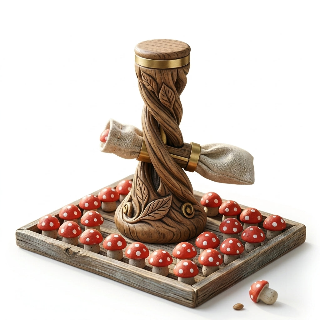 ZieuGna™ Sprout Slinger - Whimsical Wood-Carved Seed Launcher & Catapult, Creative Planting Tool with 20 Mushroom Seed Pods, Fun Outdoor Garden Activity and Unique Gift for Kids, Families & Plant Lovers