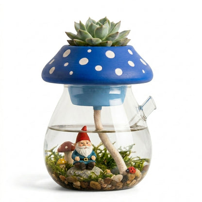 ZieuGna™ Whimsical Mushroom Self-Watering Planter - Glass Terrarium Pot with Hidden Gnome Fairy Garden, Cute Self-Watering Succulent Planter for Office Desk & Home Decor, Perfect Gift for Plant Lovers