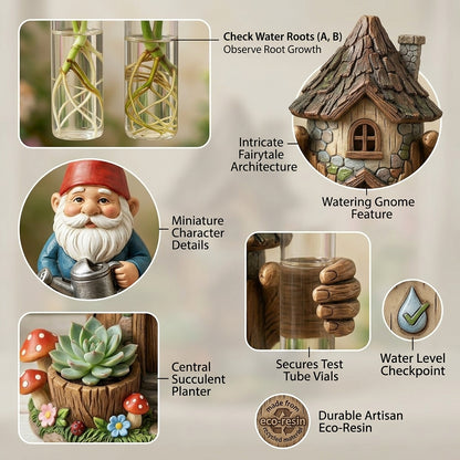 ZieuGna™ Fairy Glen Propagation Station - Whimsical Gnome Treehouse Plant Starter with 2 Glass Test Tube Vases and Succulent Planter, Cute Water Propagation Stand for Indoor Houseplants, Fairy Garden Decor Gift